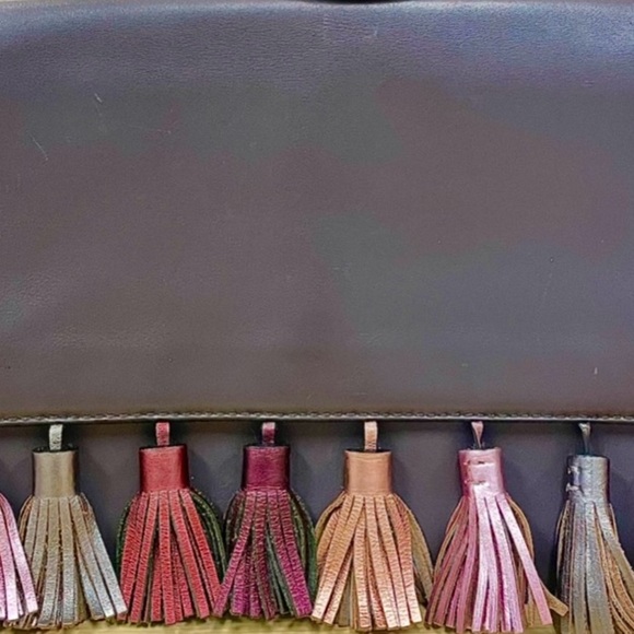 Rebecca Minkoff Elegant Sophia Gray Leather Envelope Tassel Clutch - Picture 2 of 5